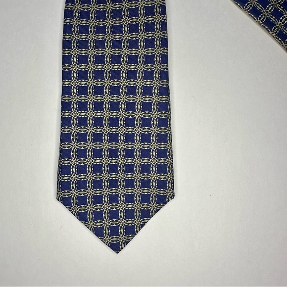 Authentic HERMES 7092 OA Luxury Classic Silk Blue French Geometric Tie - Picture 7 of 8